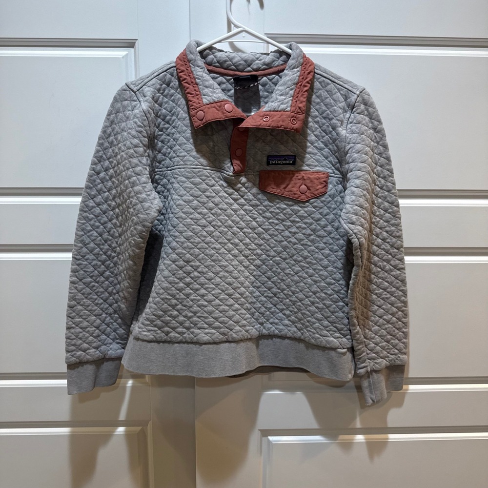 Patagonia Quilted Snap-T Pullover Organic‎ Cotton Gray Coral Trim Small